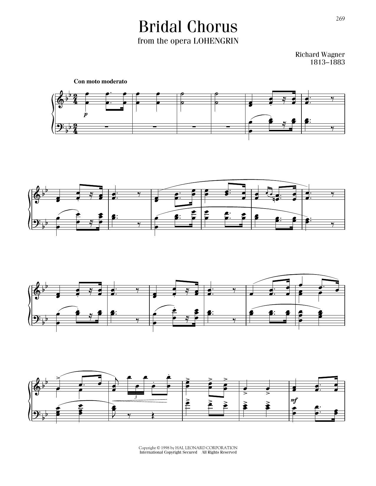 Richard Wagner Bridal Chorus sheet music notes printable PDF score