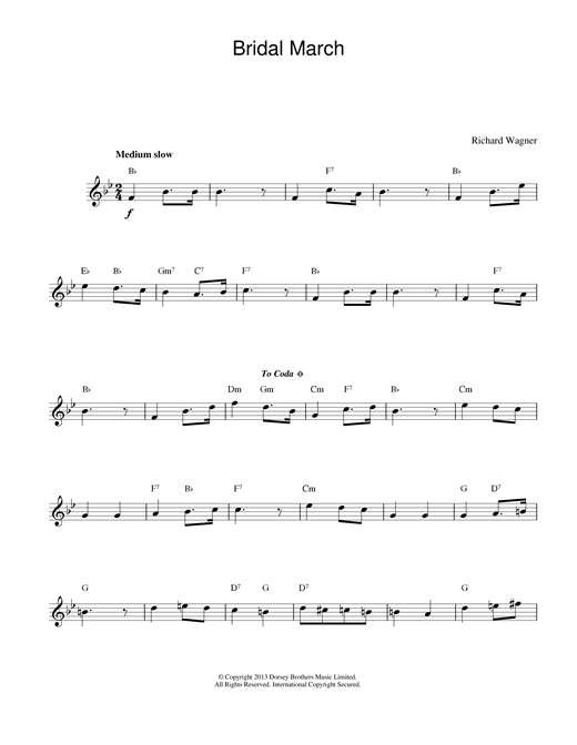 Richard Wagner Bridal March sheet music notes printable PDF score