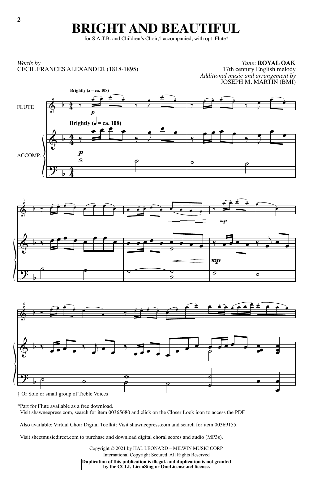 Download Cecil Frances Alexander Bright And Beautiful (arr. Joseph M. Ma Sheet Music