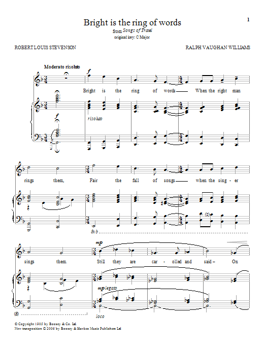 Download Ralph Vaughan Williams Bright Is The Ring Of Words Sheet Music