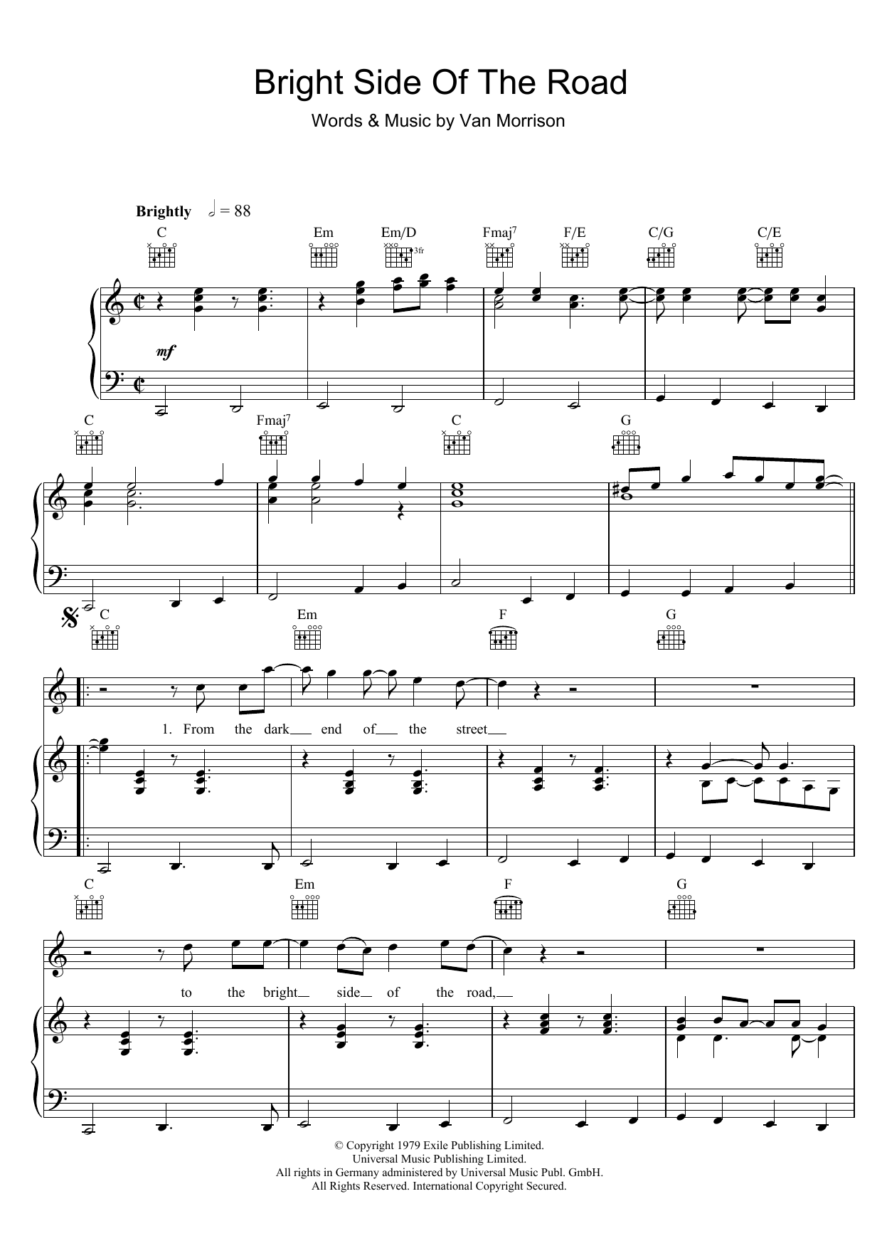 Download Van Morrison Bright Side Of The Road Sheet Music