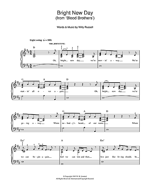 Download Willy Russell Bright New Day (from Blood Brothers) Sheet Music