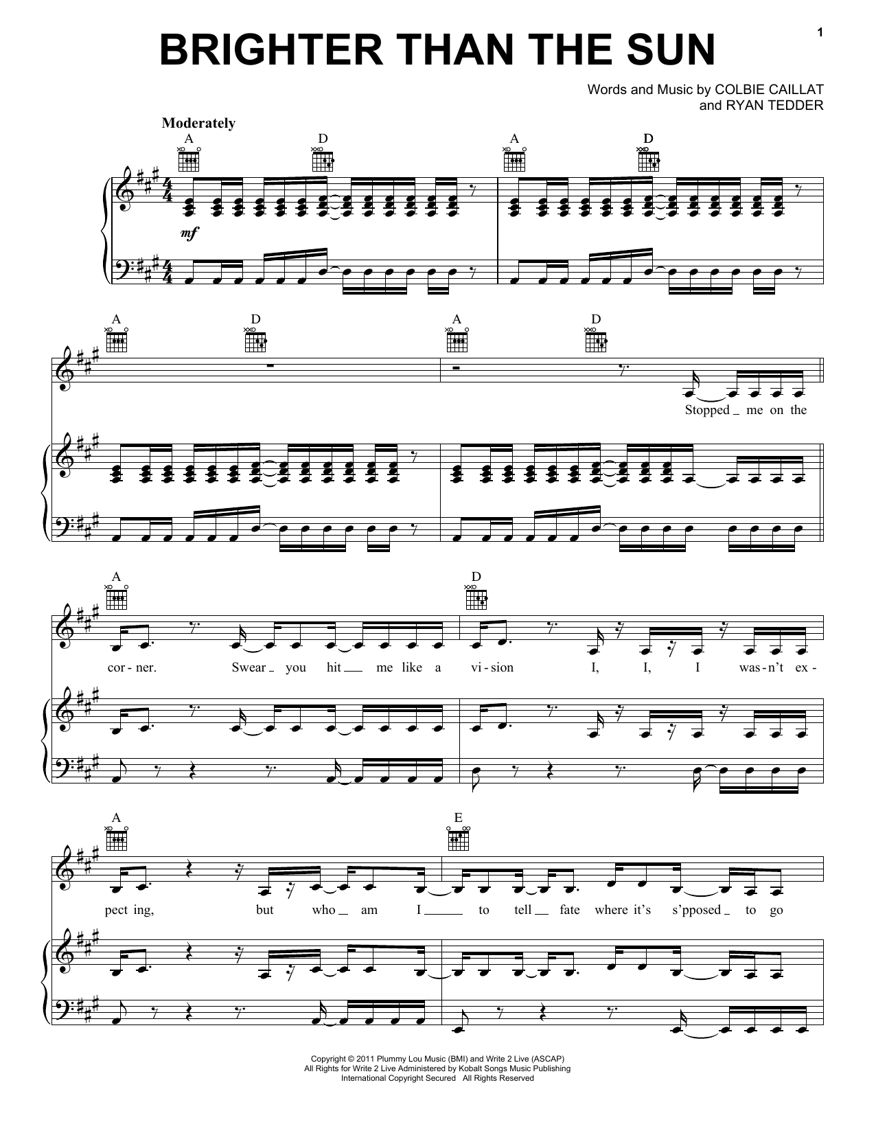 Download Colbie Caillat Brighter Than The Sun Sheet Music