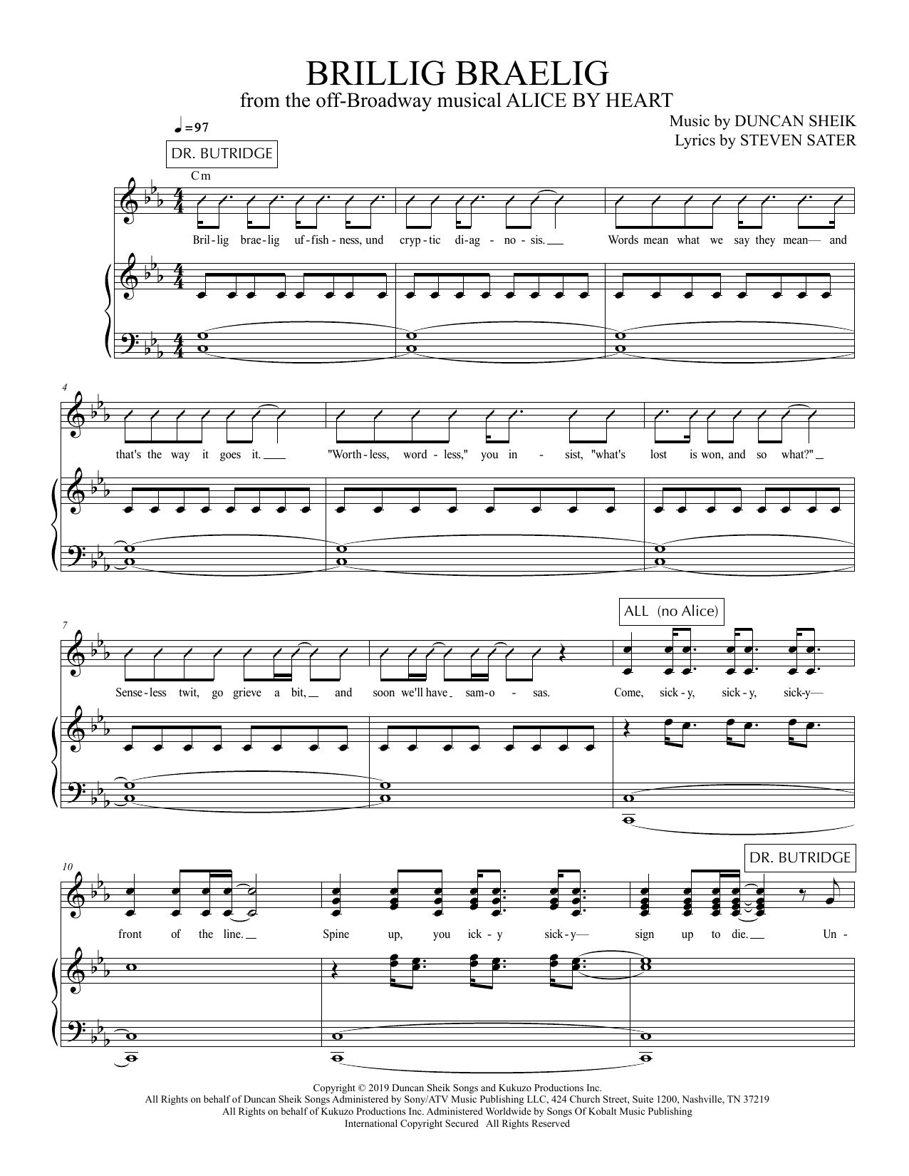 Download Duncan Sheik and Steven Sater Brillig Braelig (from Alice By Heart) Sheet Music