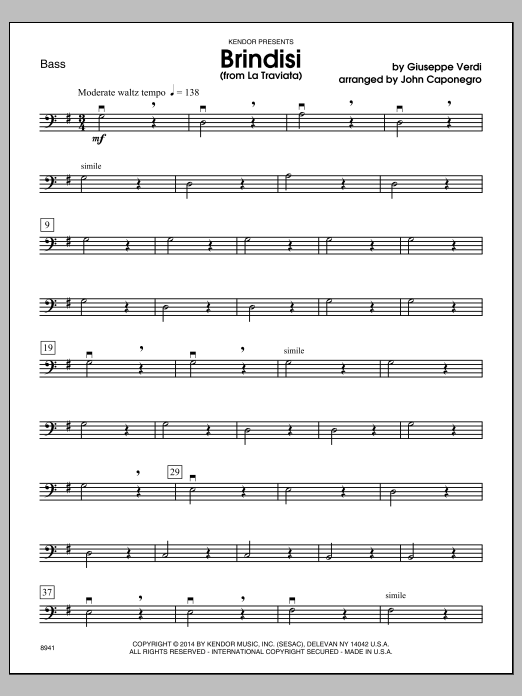 Download John Caponegro Brindisi (from La Traviata) - Bass Sheet Music