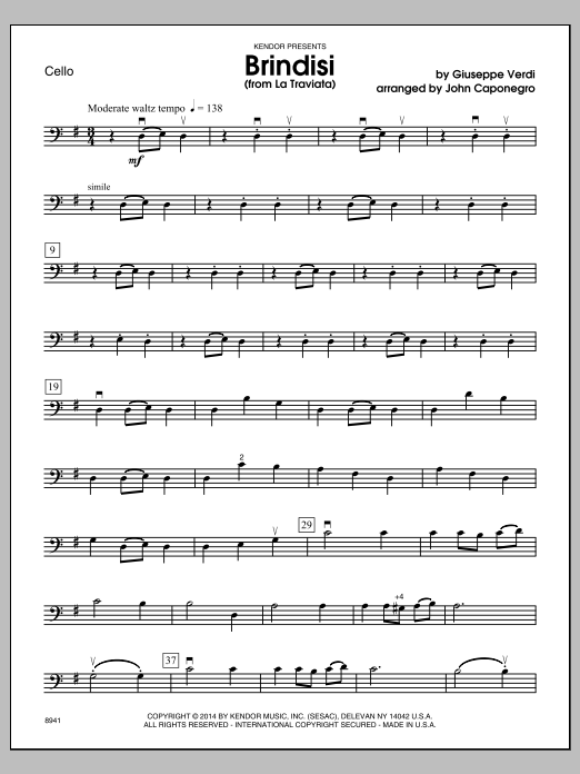 Download John Caponegro Brindisi (from La Traviata) - Cello Sheet Music