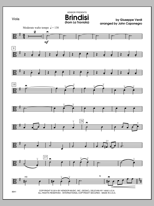Download John Caponegro Brindisi (from La Traviata) - Viola Sheet Music