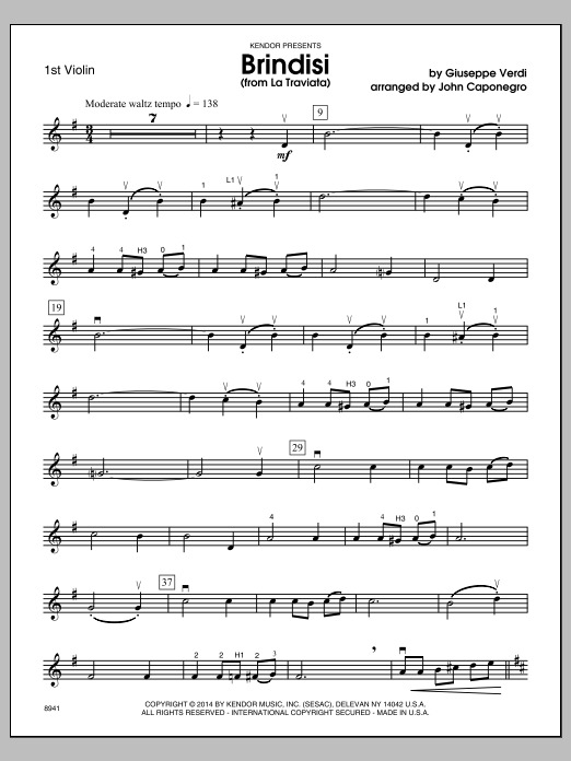 Download John Caponegro Brindisi (from La Traviata) - Violin 1 Sheet Music
