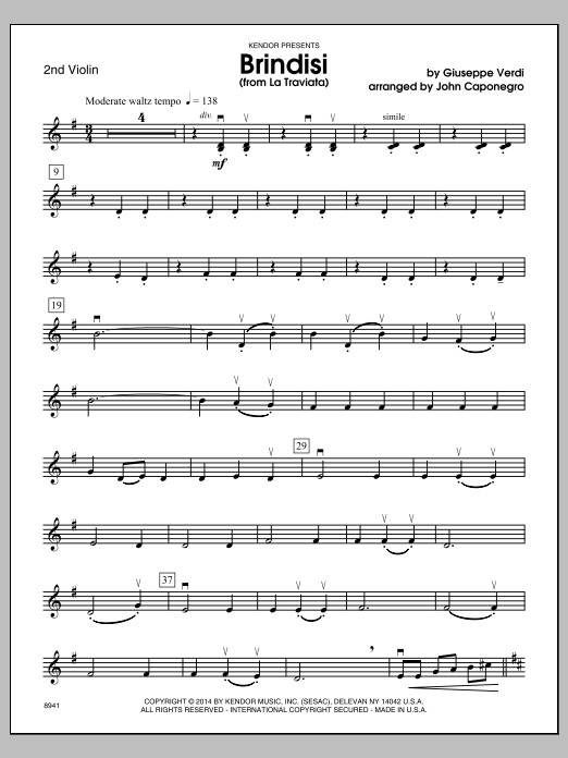 Download John Caponegro Brindisi (from La Traviata) - Violin 2 Sheet Music