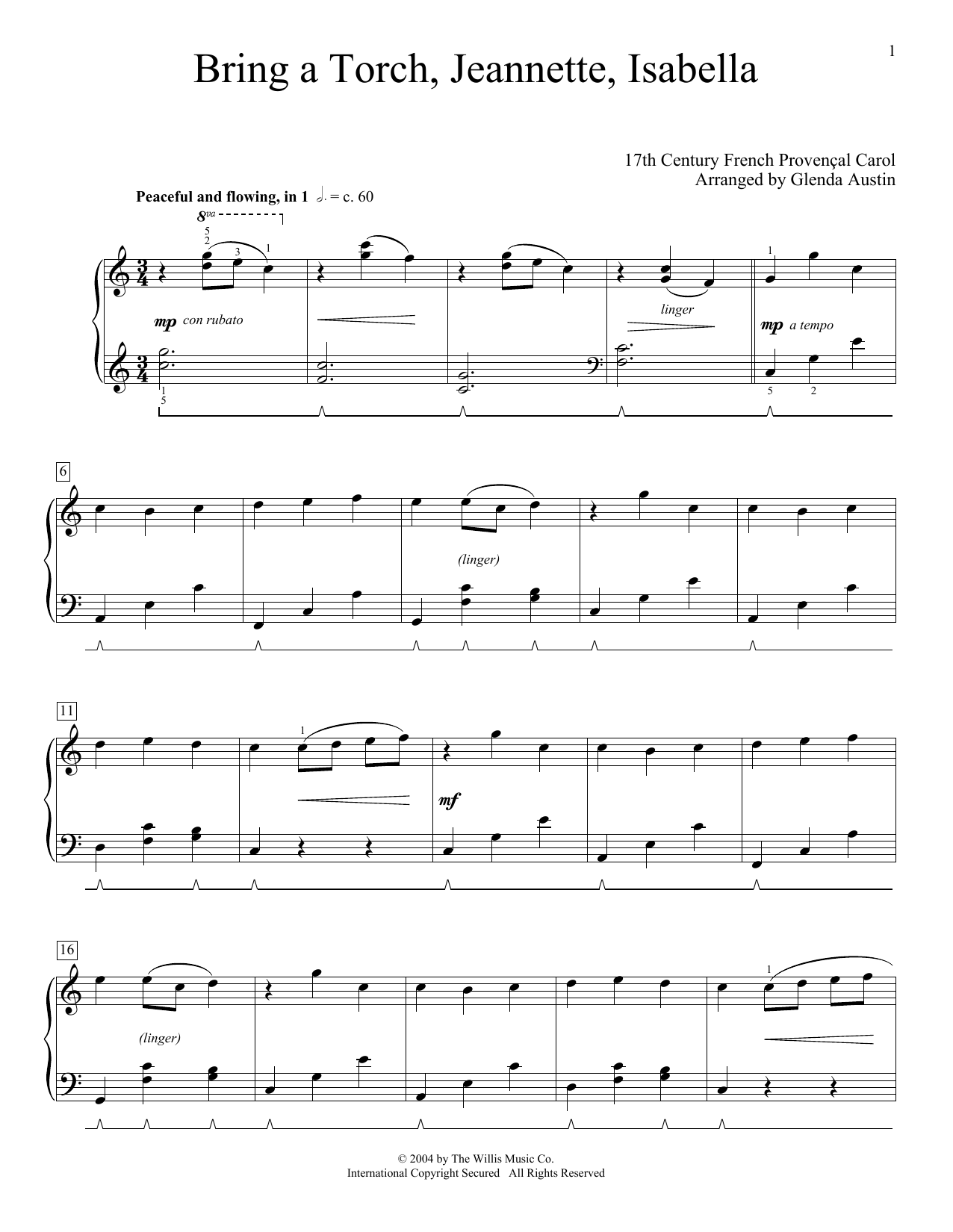 Download 17th Century French Carol Bring A Torch, Jeannette, Isabella (arr Sheet Music