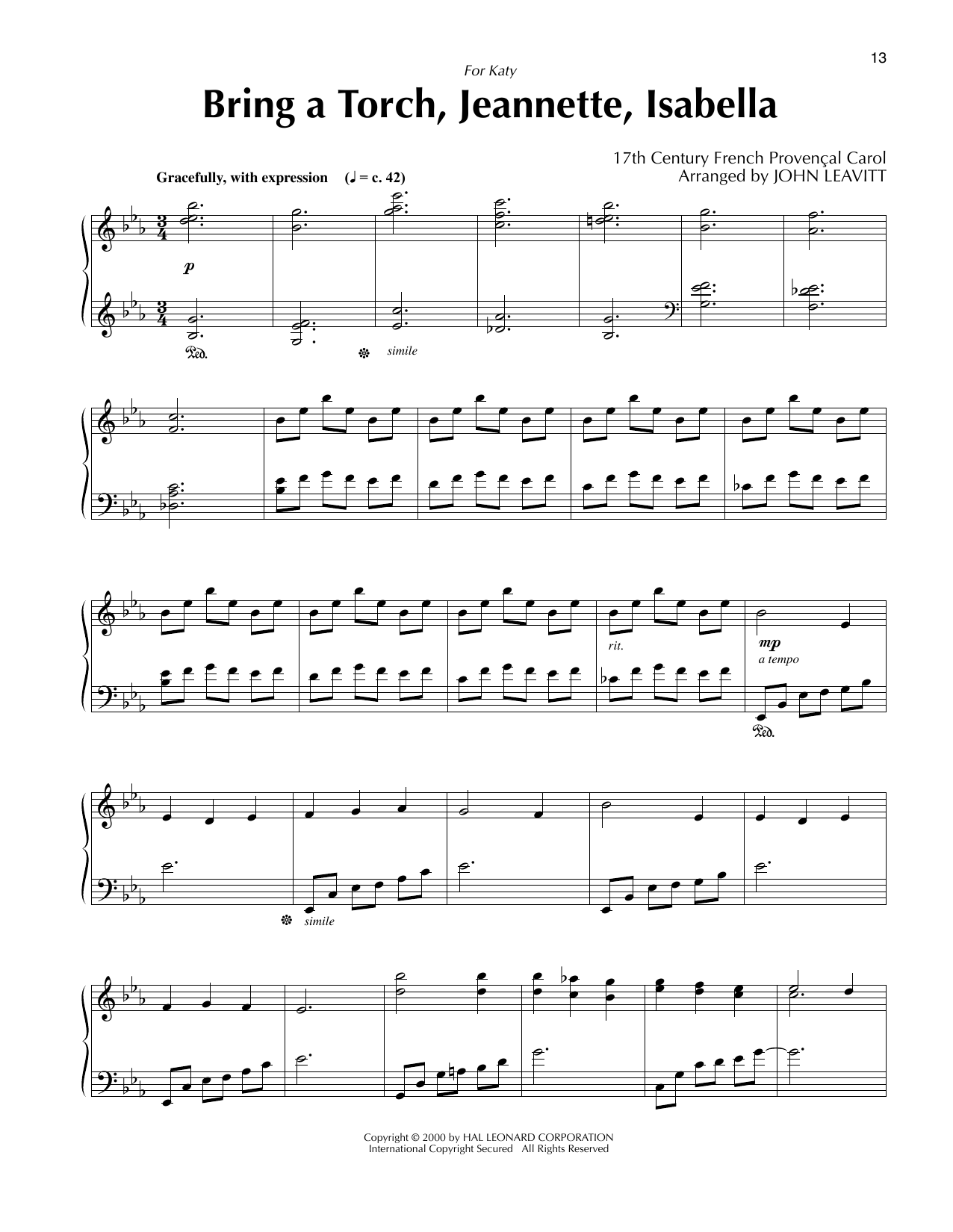 Download 17th Century French Carol Bring A Torch, Jeannette, Isabella (arr Sheet Music