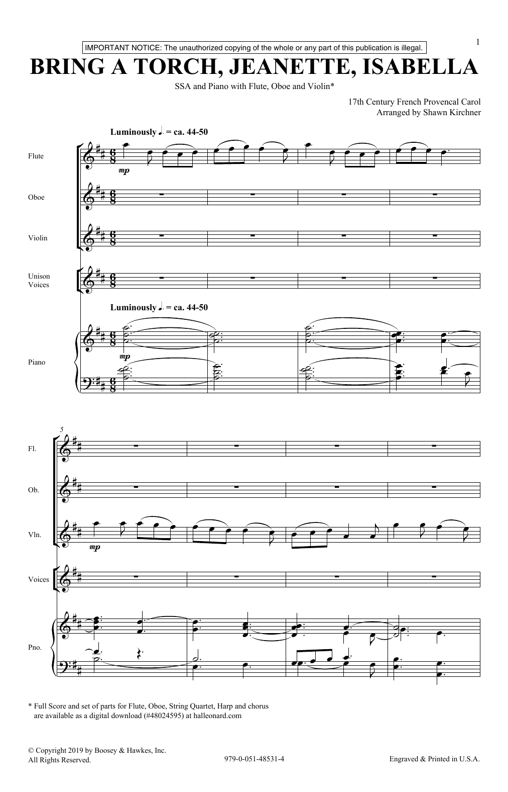 Download 17th Century French Provencal Bring A Torch, Jeannette, Isabella (arr Sheet Music