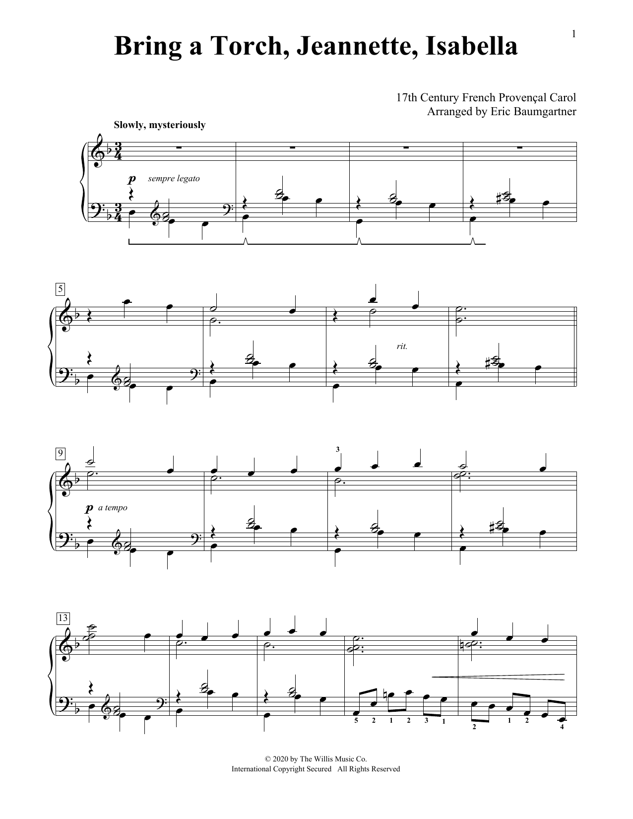 Download 17th Century French Carol Bring A Torch, Jeannette, Isabella [Jaz Sheet Music