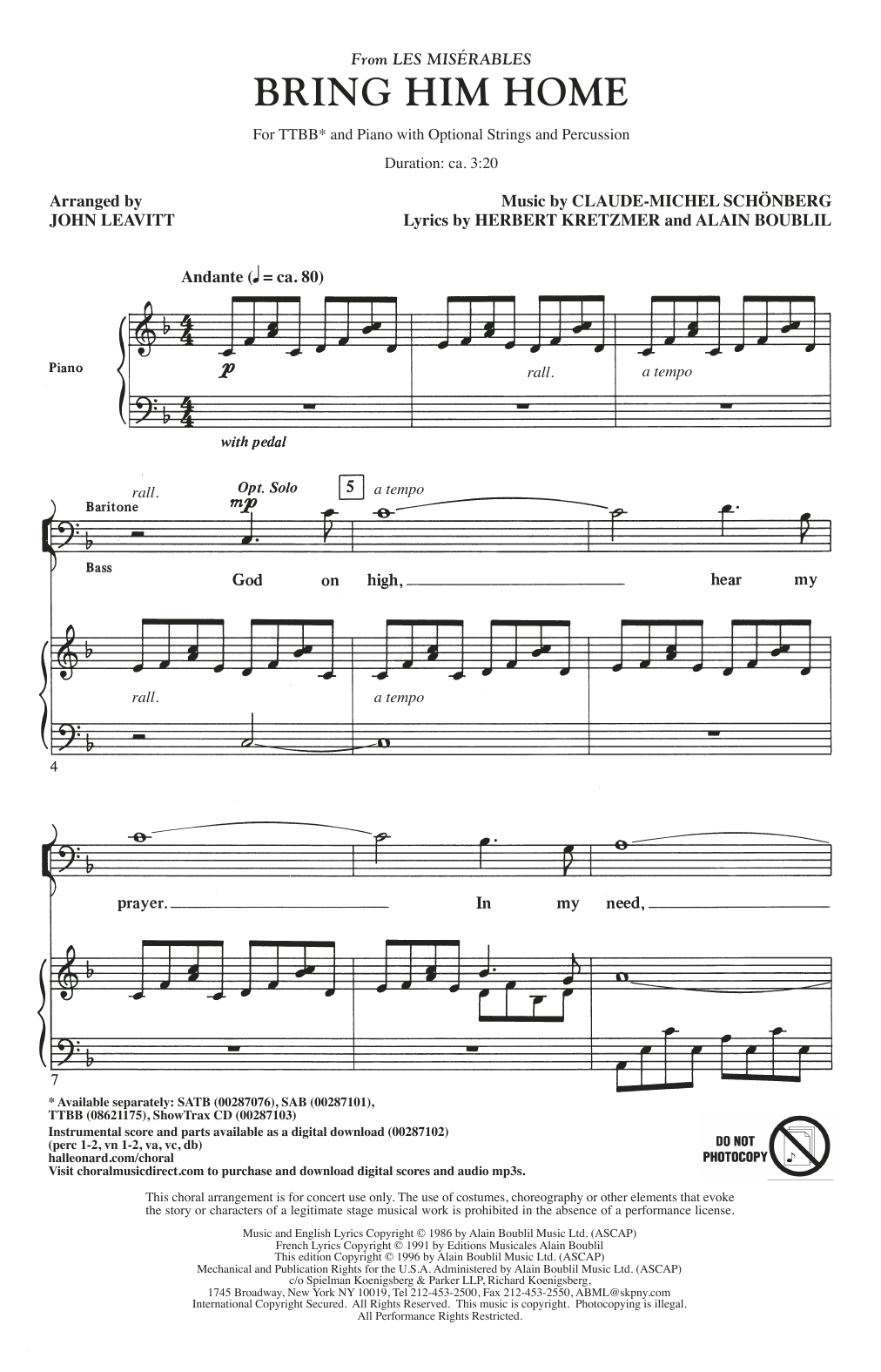 Download Boublil & Schonberg Bring Him Home (from Les Miserables) (a Sheet Music