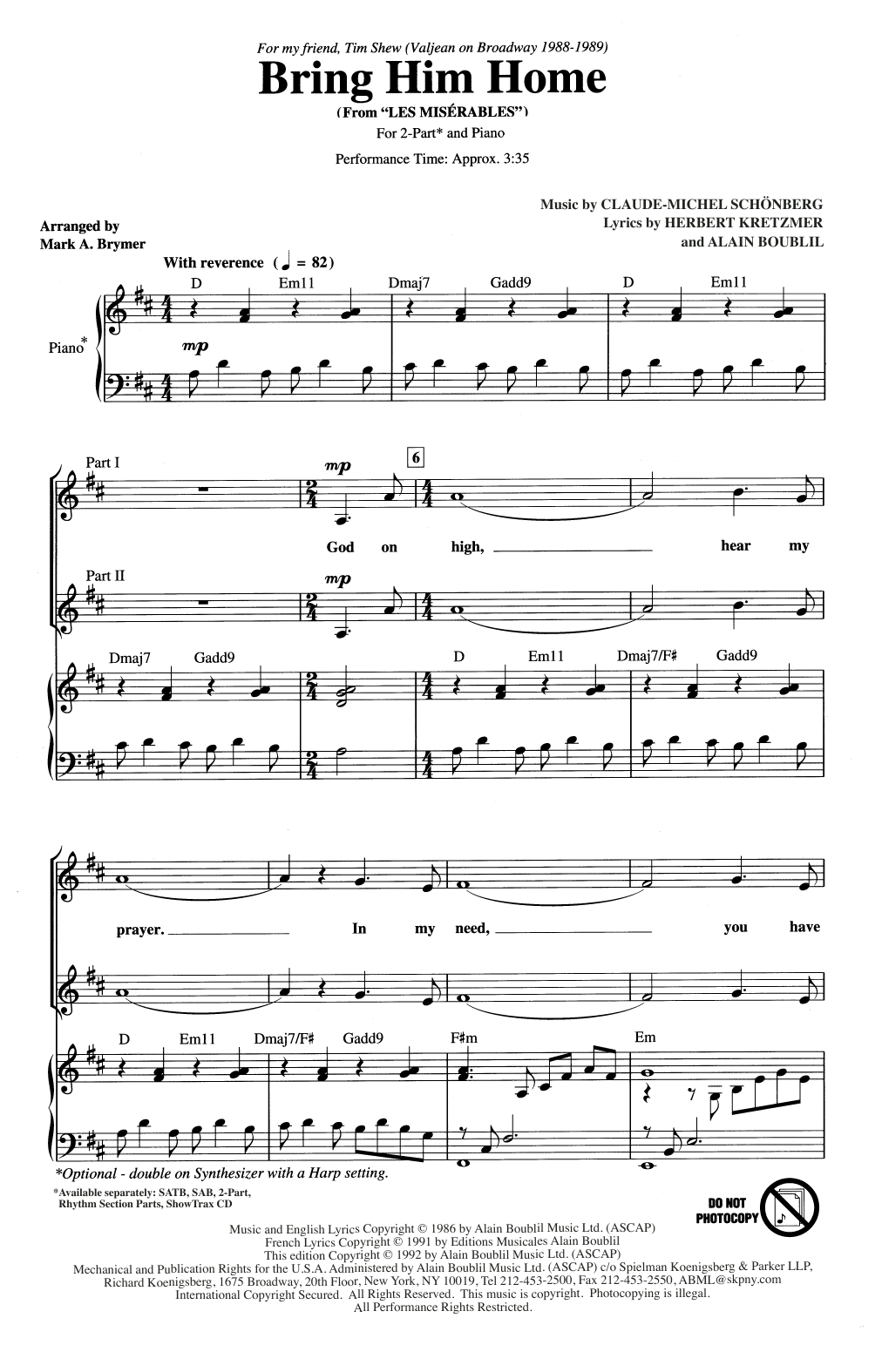 Download Boublil & Schönberg Bring Him Home (from Les Miserables) (a Sheet Music