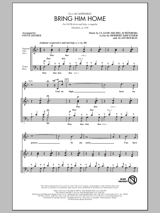 Download Boublil and Schonberg Bring Him Home (from Les Miserable) (ar Sheet Music