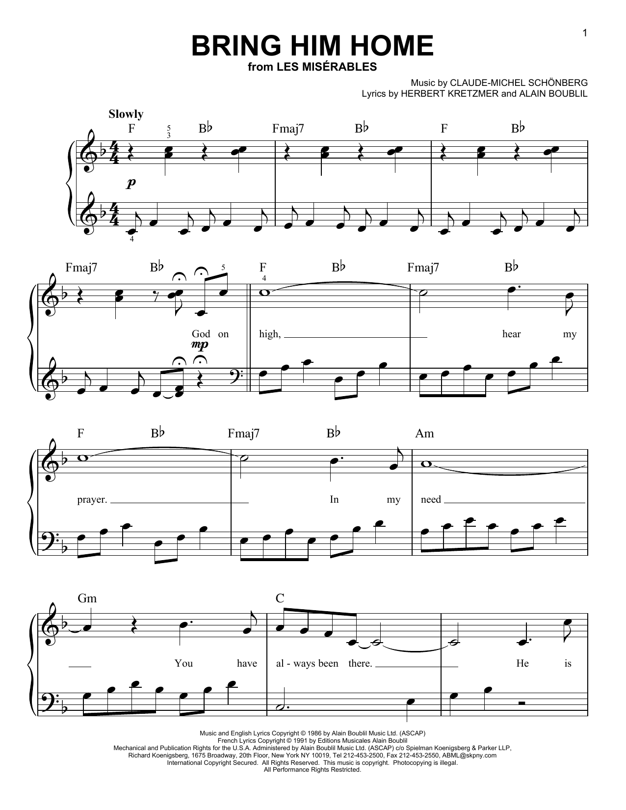 Download Boublil and Schonberg Bring Him Home (from Les Miserables) Sheet Music