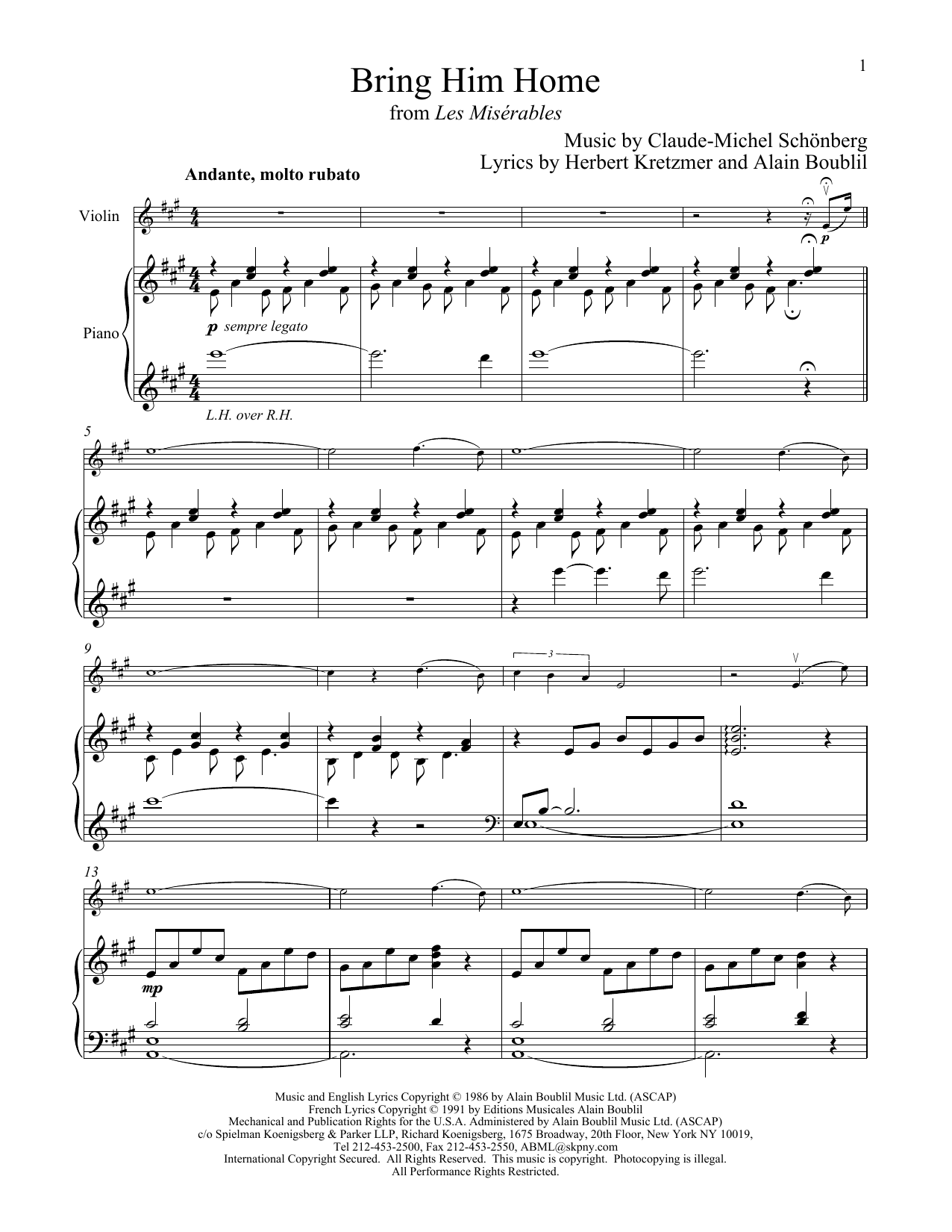 Download Claude-Michel Schonberg Bring Him Home (from Les Miserables) Sheet Music