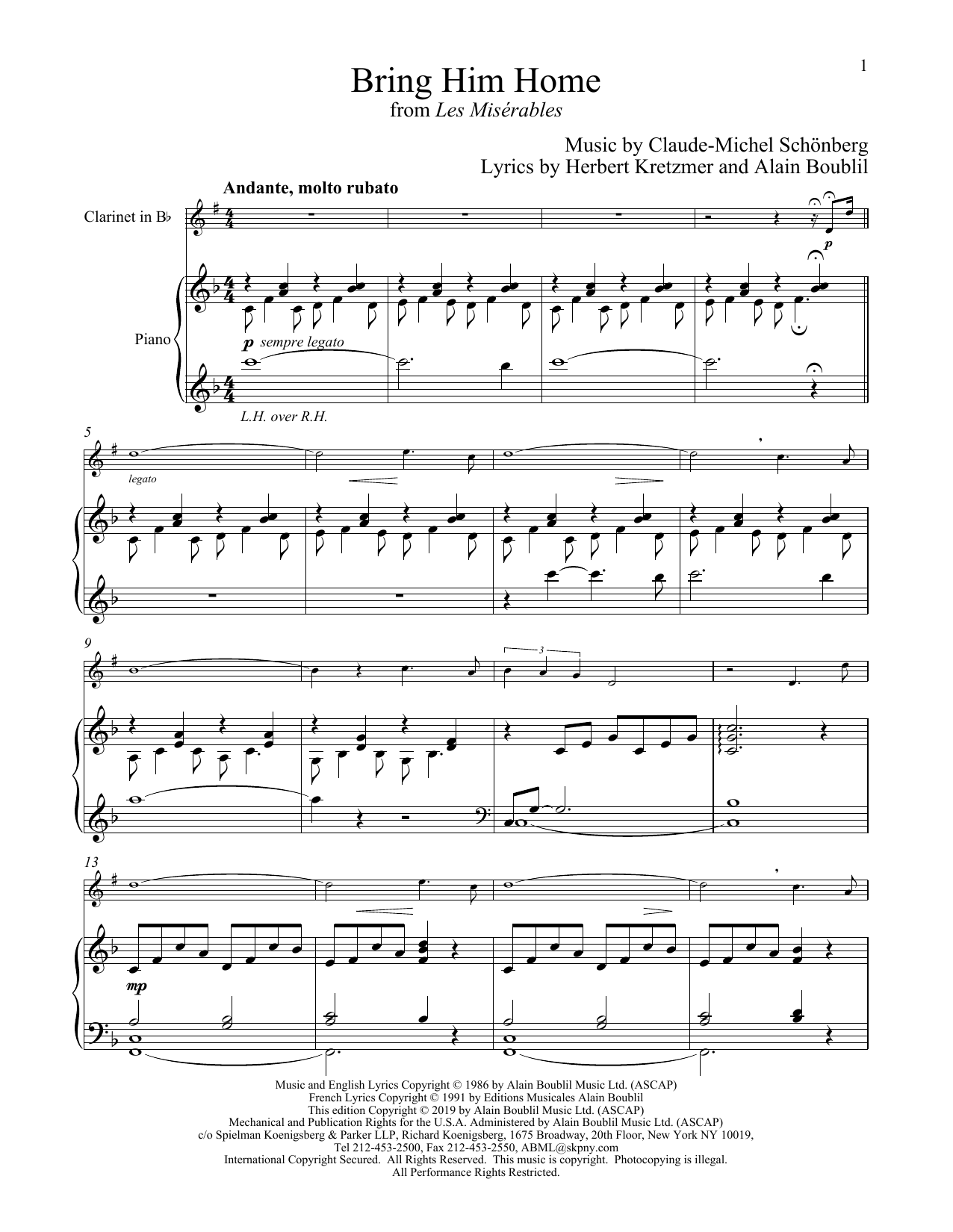 Download Claude-Michel Schonberg Bring Him Home (from Les Miserables) Sheet Music