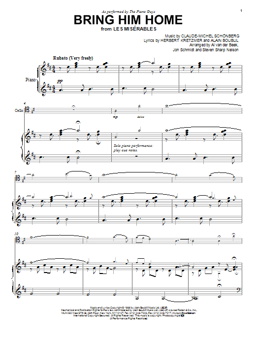 Download The Piano Guys Bring Him Home Sheet Music