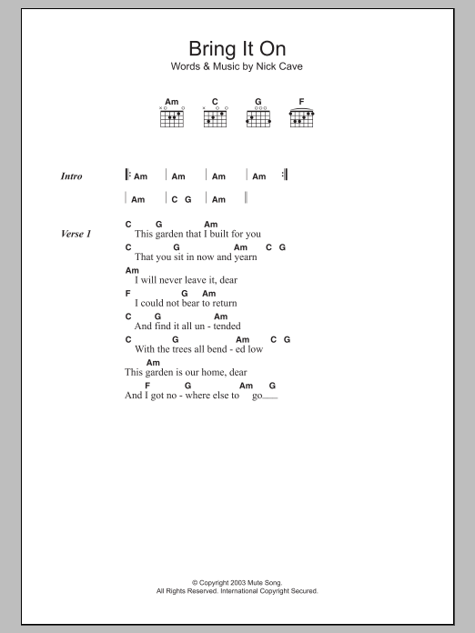 Download Nick Cave Bring It On Sheet Music