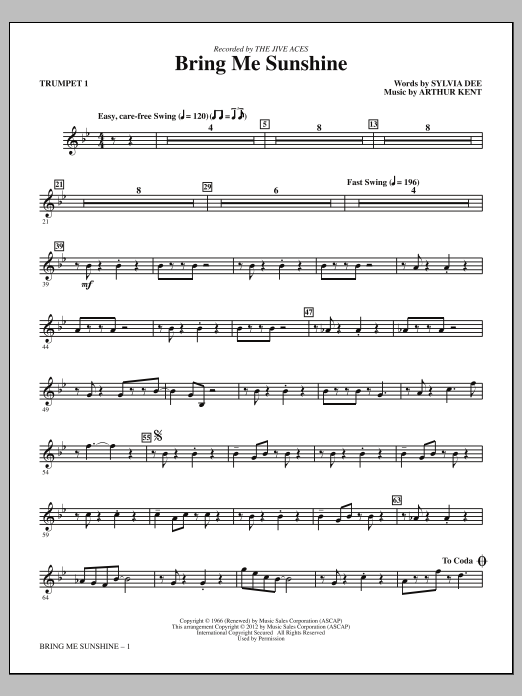 Download Kirby Shaw Bring Me Sunshine - Bb Trumpet 1 Sheet Music