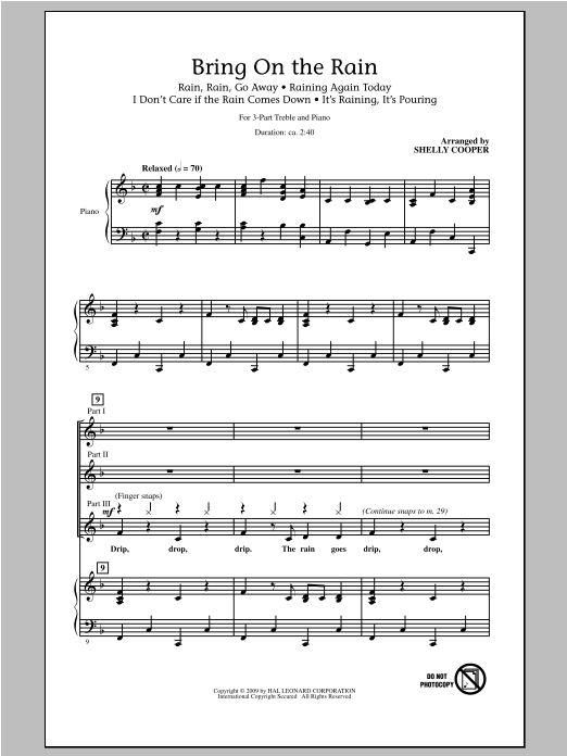 Download Shelly Cooper Bring On The Rain (Medley) Sheet Music