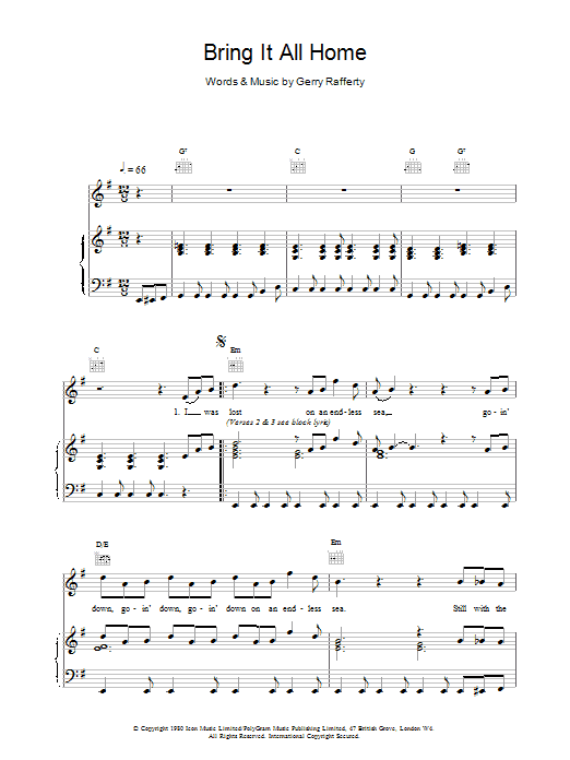 Gerry Rafferty Bring It All Home sheet music notes printable PDF score