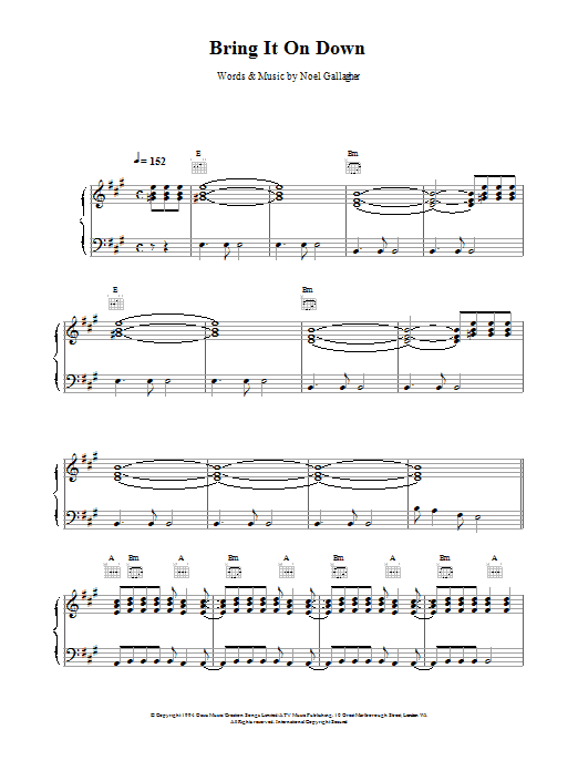 Oasis Bring It On Down sheet music notes printable PDF score