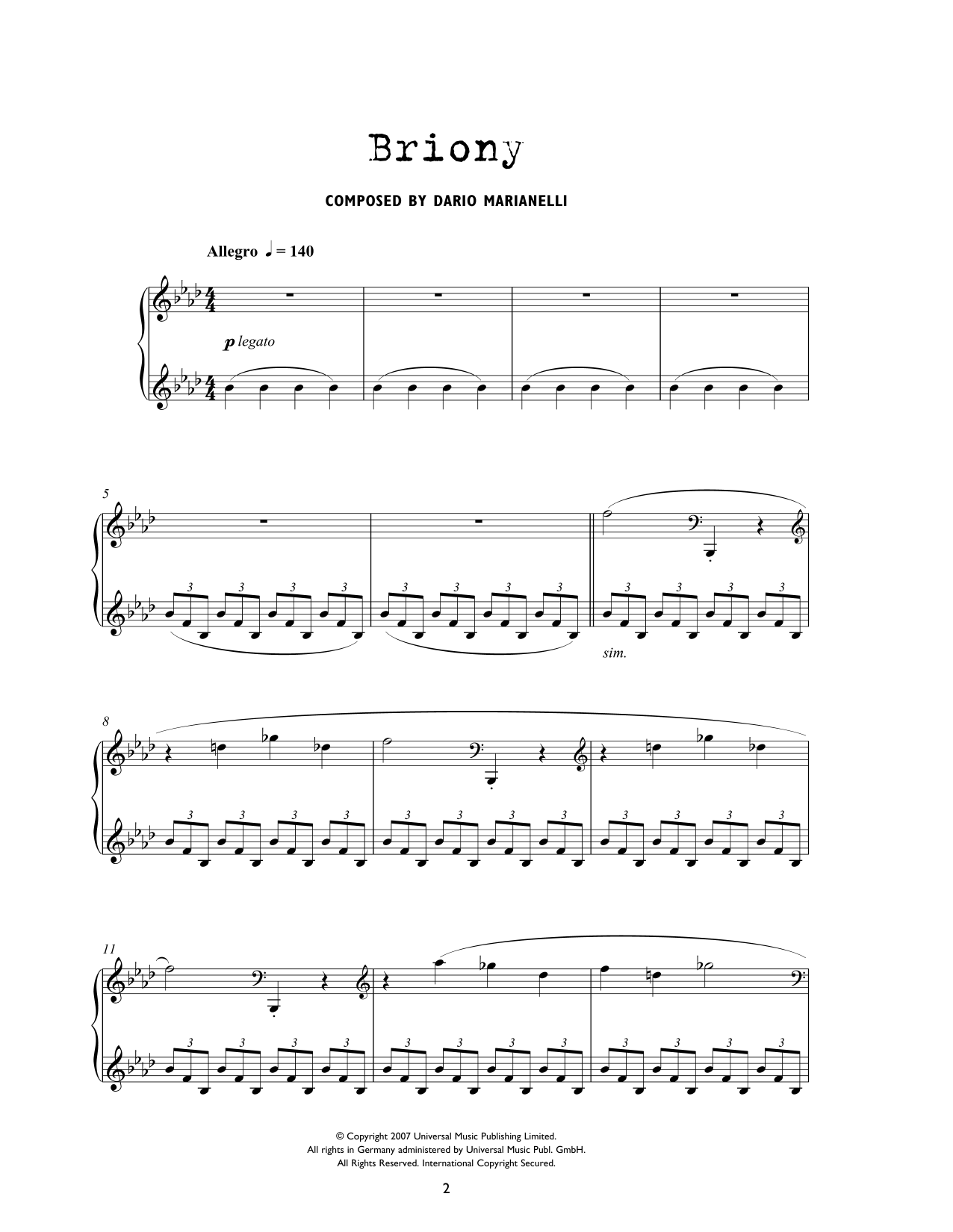 Download Dario Marianelli Briony (from Atonement) Sheet Music