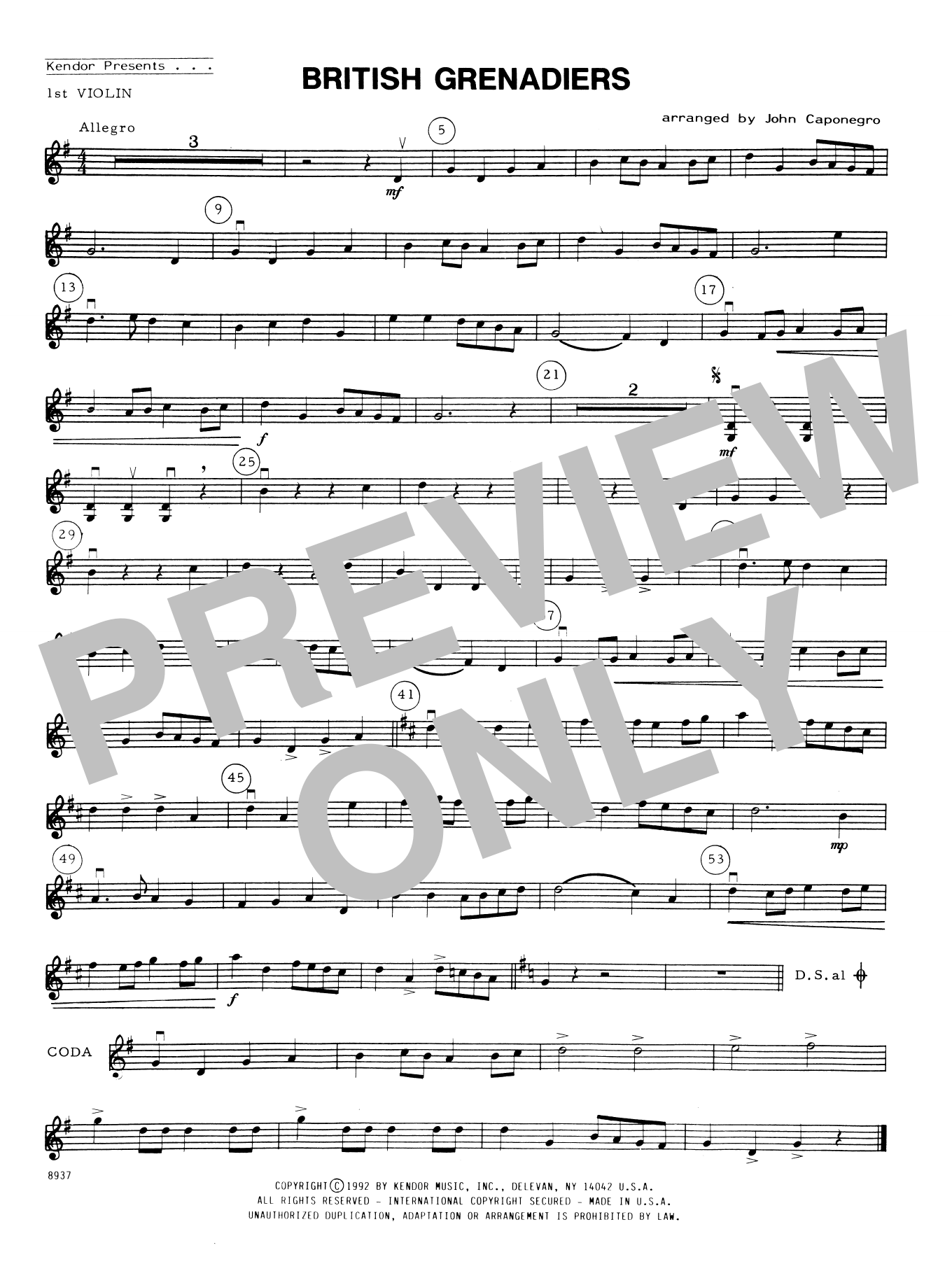 Download John Caponegro British Grenadiers - 1st Violin Sheet Music