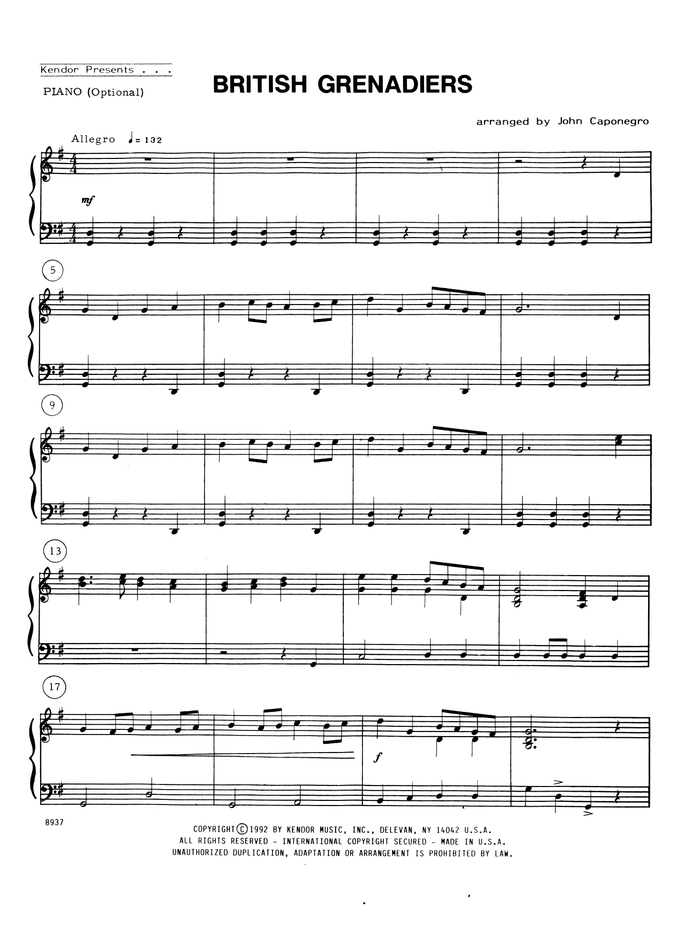 Download John Caponegro British Grenadiers - Piano Accompanimen Sheet Music