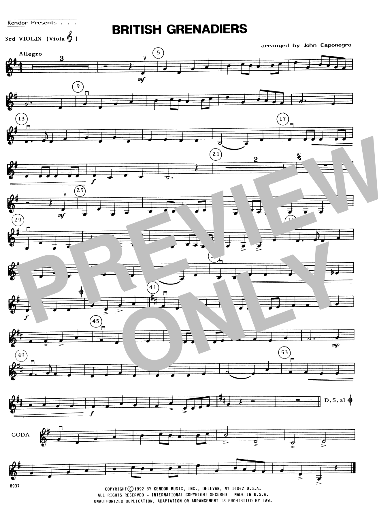 Download John Caponegro British Grenadiers - Violin 3 (Viola T. Sheet Music