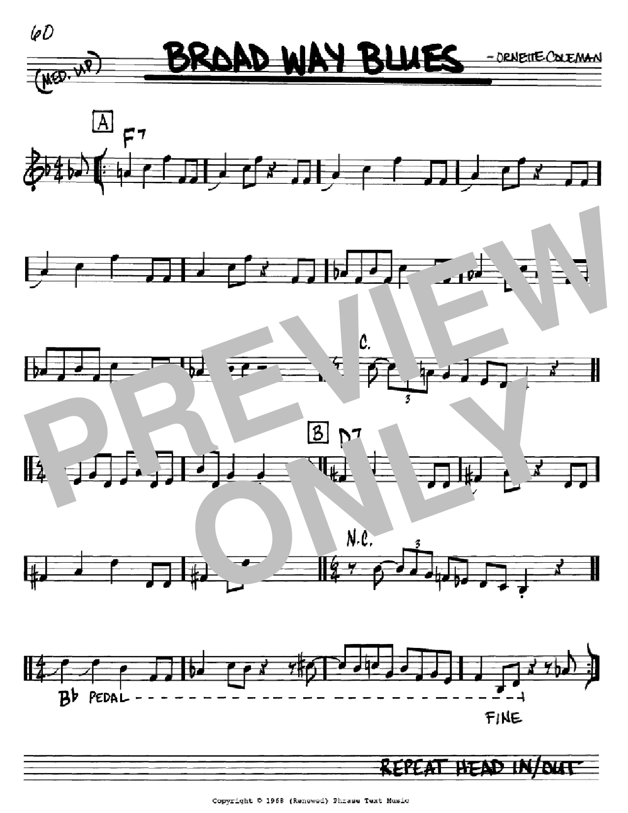 Download Ornette Coleman Broad Way Blues Sheet Music