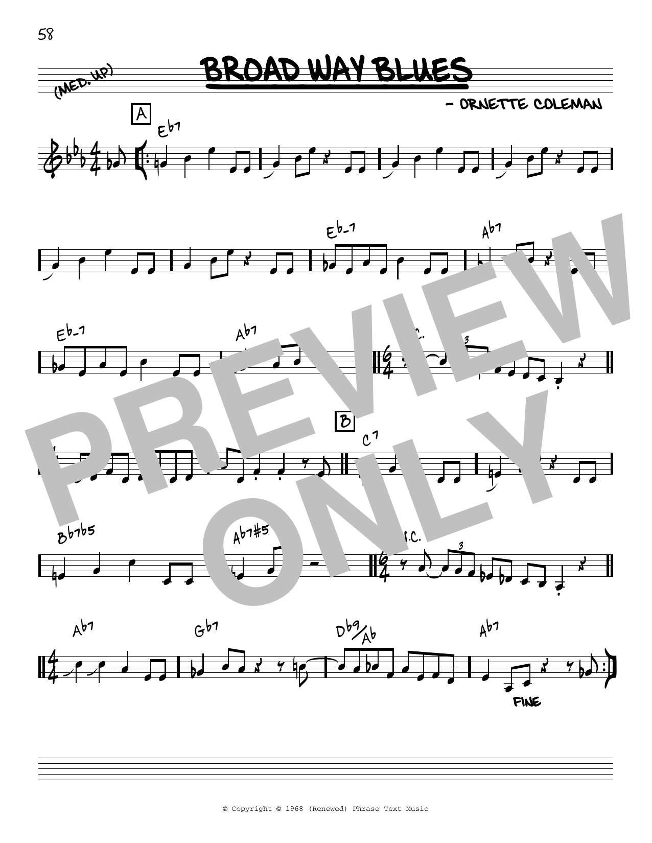 Download Ornette Coleman Broad Way Blues [Reharmonized version] Sheet Music