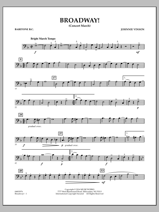 Download Johnnie Vinson Broadway! - Baritone B.C. Sheet Music