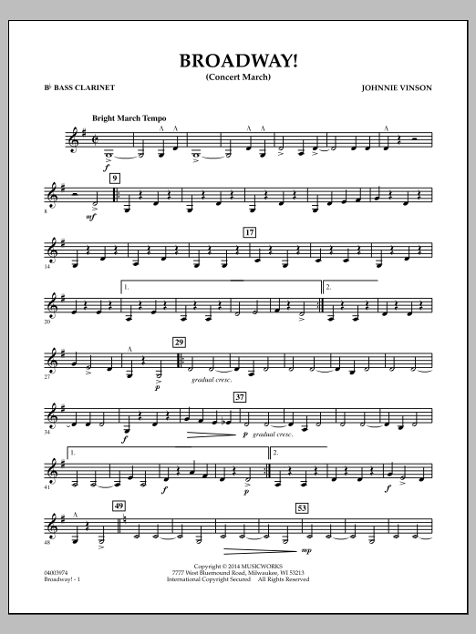 Download Johnnie Vinson Broadway! - Bb Bass Clarinet Sheet Music