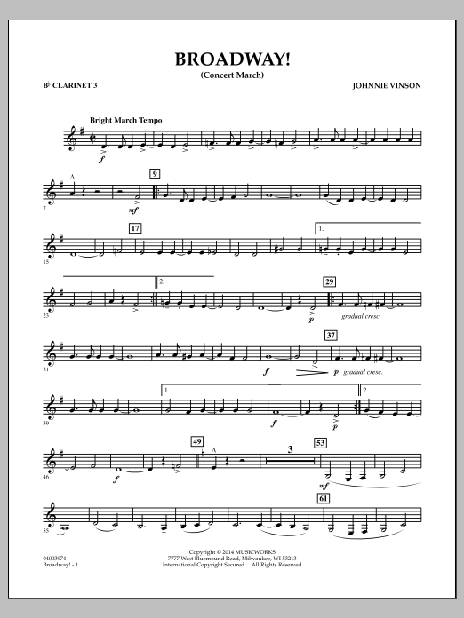 Download Johnnie Vinson Broadway! - Bb Clarinet 3 Sheet Music