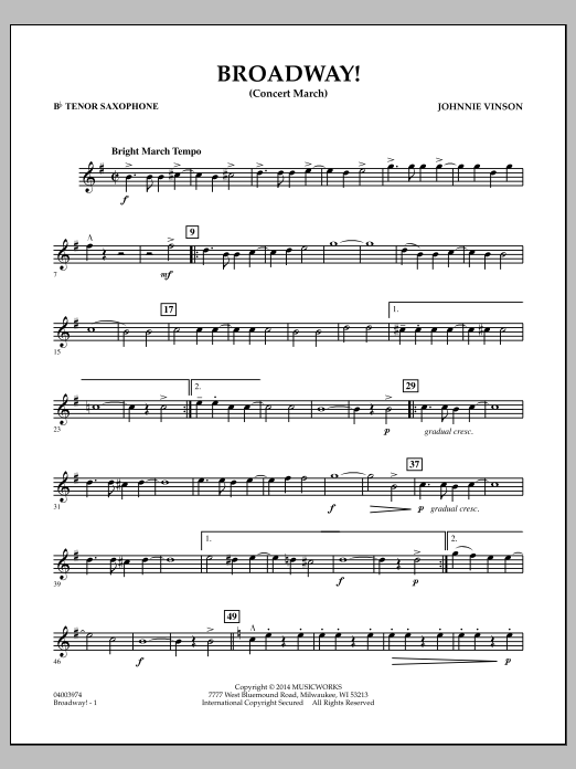 Download Johnnie Vinson Broadway! - Bb Tenor Saxophone Sheet Music