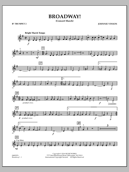 Download Johnnie Vinson Broadway! - Bb Trumpet 2 Sheet Music
