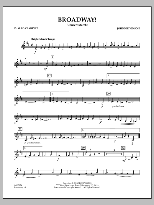 Download Johnnie Vinson Broadway! - Eb Alto Clarinet Sheet Music