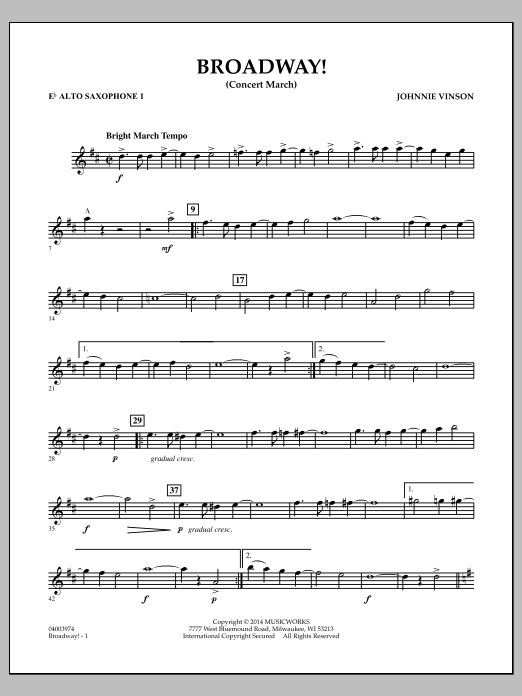 Download Johnnie Vinson Broadway! - Eb Alto Saxophone 1 Sheet Music