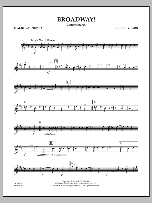 Download Johnnie Vinson Broadway! - Eb Alto Saxophone 2 Sheet Music