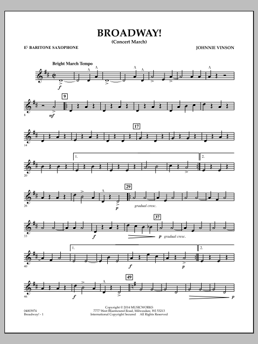 Download Johnnie Vinson Broadway! - Eb Baritone Saxophone Sheet Music