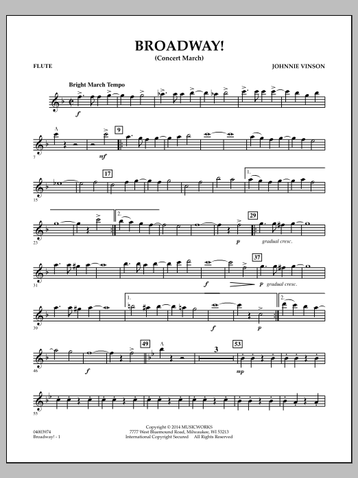 Download Johnnie Vinson Broadway! - Flute Sheet Music