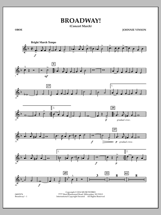 Download Johnnie Vinson Broadway! - Oboe Sheet Music