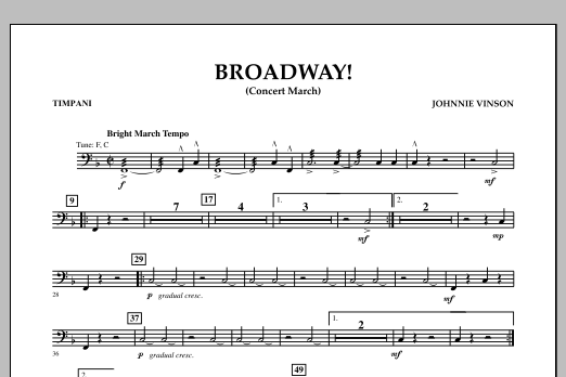 Download Johnnie Vinson Broadway! - Timpani Sheet Music