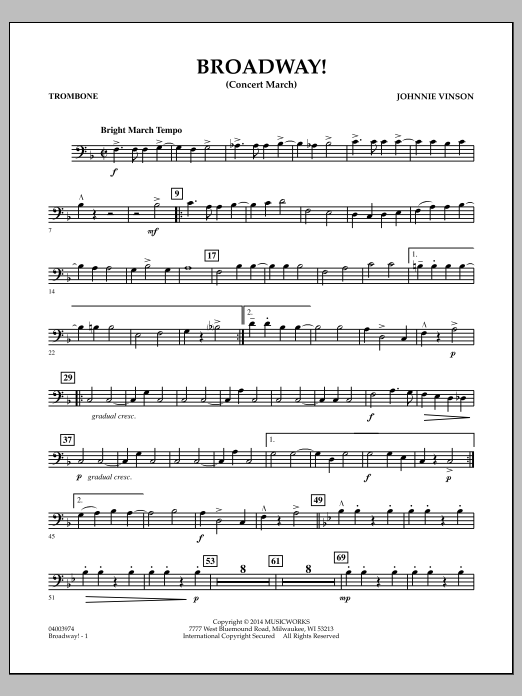 Download Johnnie Vinson Broadway! - Trombone Sheet Music