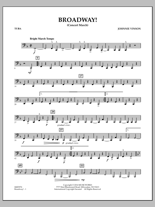Download Johnnie Vinson Broadway! - Tuba Sheet Music