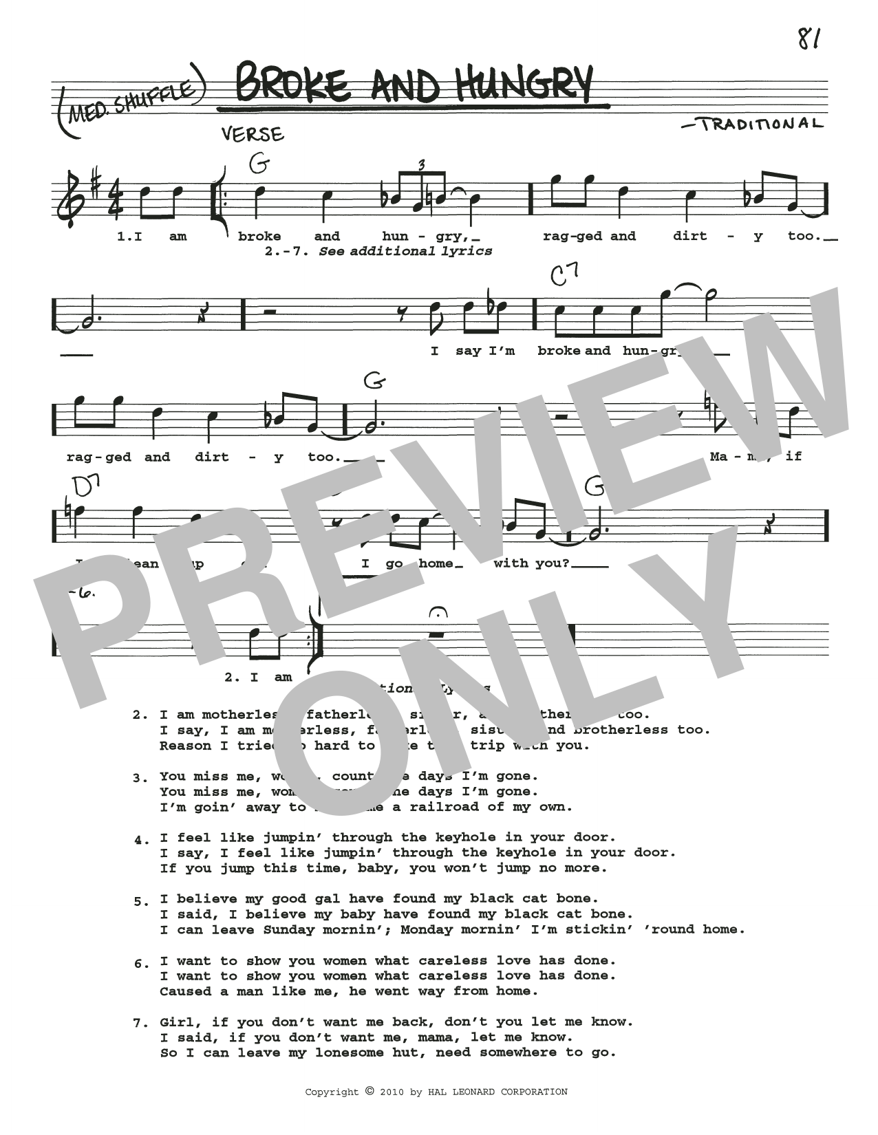 Download Traditional Broke And Hungry Sheet Music
